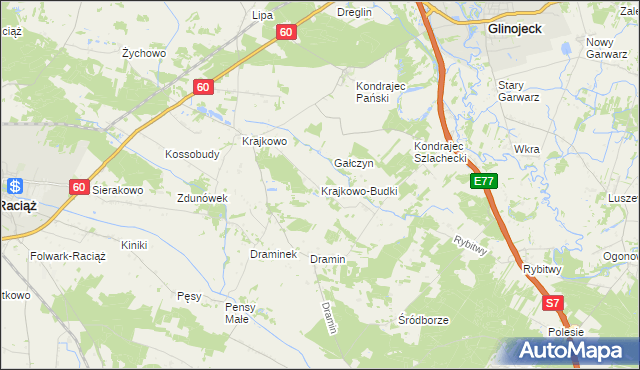 mapa Krajkowo-Budki, Krajkowo-Budki na mapie Targeo