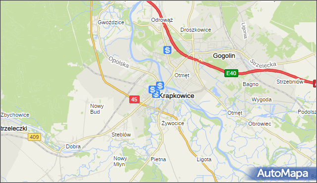 mapa Krapkowice, Krapkowice na mapie Targeo