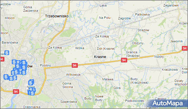 mapa Krasne powiat rzeszowski, Krasne powiat rzeszowski na mapie Targeo