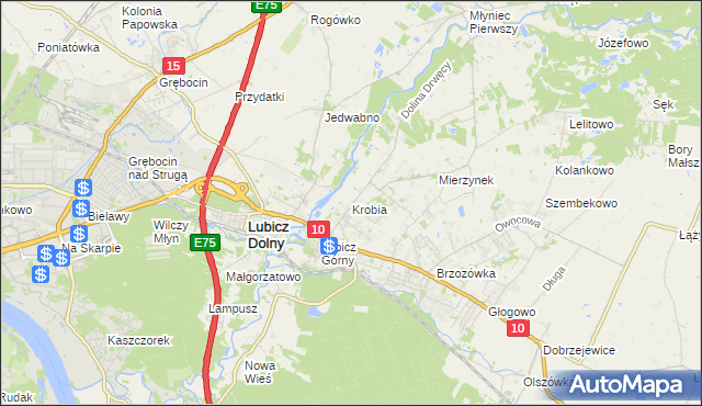 mapa Krobia gmina Lubicz, Krobia gmina Lubicz na mapie Targeo