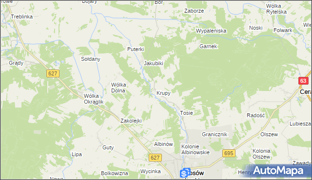 mapa Krupy gmina Kosów Lacki, Krupy gmina Kosów Lacki na mapie Targeo