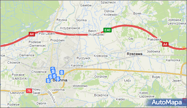 mapa Krzeczów gmina Rzezawa, Krzeczów gmina Rzezawa na mapie Targeo