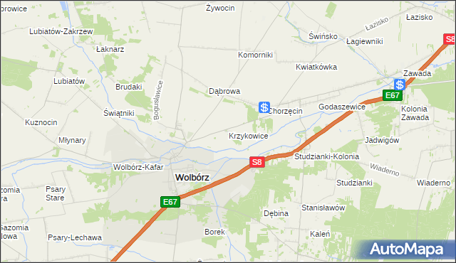 mapa Krzykowice gmina Wolbórz, Krzykowice gmina Wolbórz na mapie Targeo