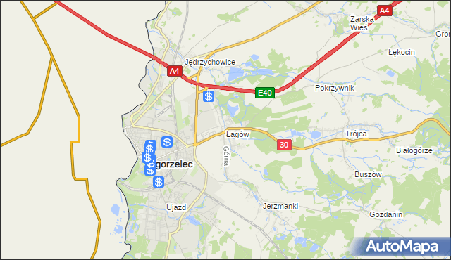 mapa Łagów gmina Zgorzelec, Łagów gmina Zgorzelec na mapie Targeo
