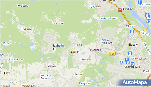 mapa Laski gmina Izabelin, Laski gmina Izabelin na mapie Targeo