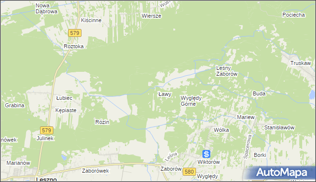 mapa Ławy gmina Leszno, Ławy gmina Leszno na mapie Targeo