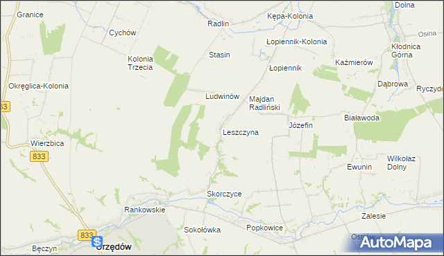 mapa Leszczyna gmina Urzędów, Leszczyna gmina Urzędów na mapie Targeo