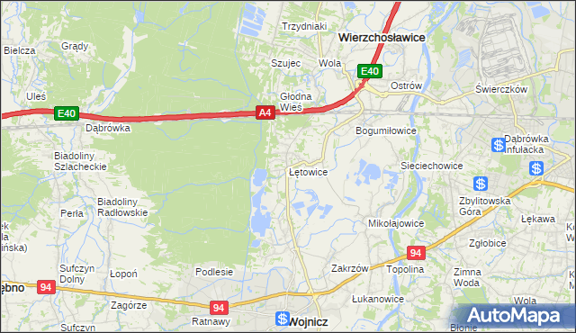 mapa Łętowice gmina Wierzchosławice, Łętowice gmina Wierzchosławice na mapie Targeo