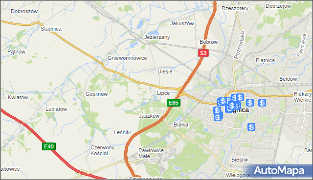 mapa Lipce gmina Miłkowice, Lipce gmina Miłkowice na mapie Targeo