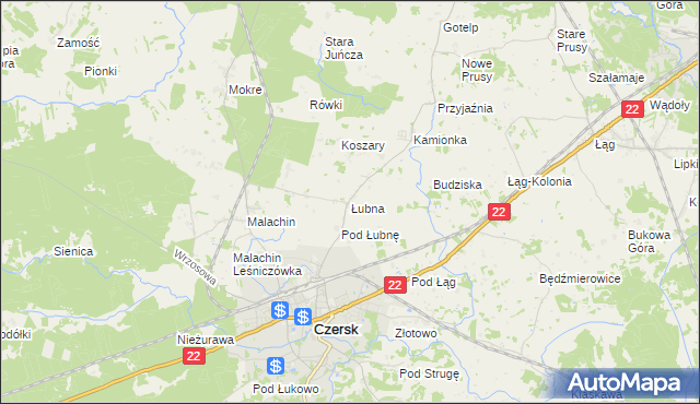 mapa Łubna gmina Czersk, Łubna gmina Czersk na mapie Targeo