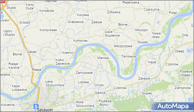 mapa Maniów gmina Szczucin, Maniów gmina Szczucin na mapie Targeo