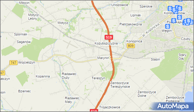 mapa Marynin gmina Konopnica, Marynin gmina Konopnica na mapie Targeo