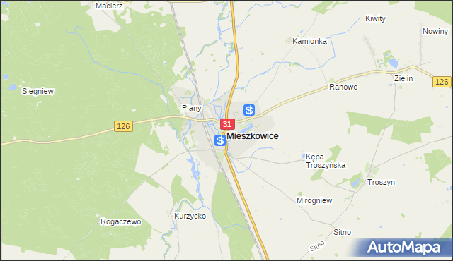 mapa Mieszkowice powiat gryfiński, Mieszkowice powiat gryfiński na mapie Targeo