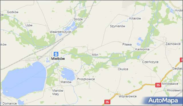 mapa Milin gmina Mietków, Milin gmina Mietków na mapie Targeo