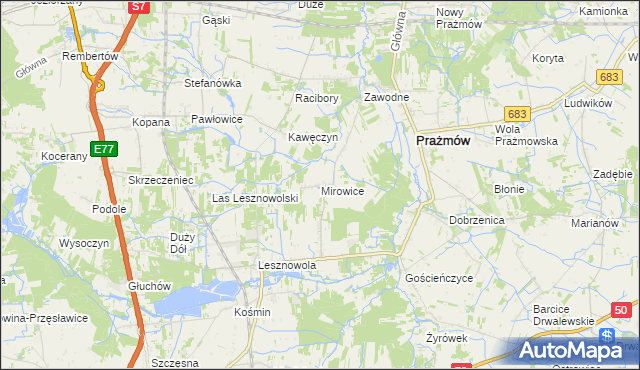 mapa Mirowice gmina Grójec, Mirowice gmina Grójec na mapie Targeo