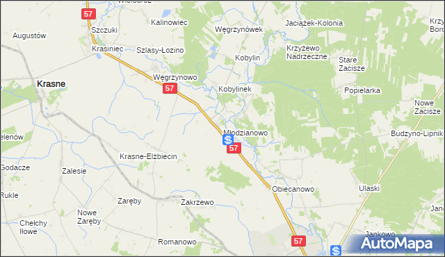 mapa Młodzianowo gmina Płoniawy-Bramura, Młodzianowo gmina Płoniawy-Bramura na mapie Targeo