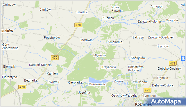 mapa Młynisko gmina Koźminek, Młynisko gmina Koźminek na mapie Targeo