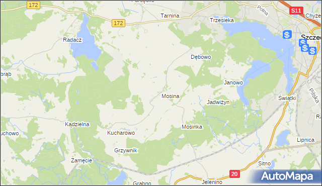 mapa Mosina gmina Szczecinek, Mosina gmina Szczecinek na mapie Targeo