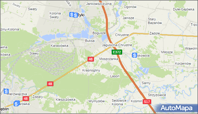 mapa Moszczanka gmina Ryki, Moszczanka gmina Ryki na mapie Targeo