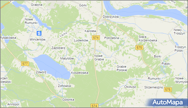 mapa Nowe Grabie gmina Gąbin, Nowe Grabie gmina Gąbin na mapie Targeo