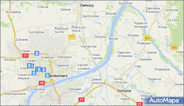 mapa Nowy Kamień gmina Dwikozy, Nowy Kamień gmina Dwikozy na mapie Targeo