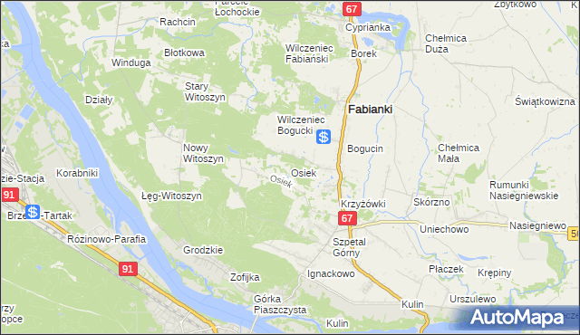 mapa Osiek gmina Fabianki, Osiek gmina Fabianki na mapie Targeo