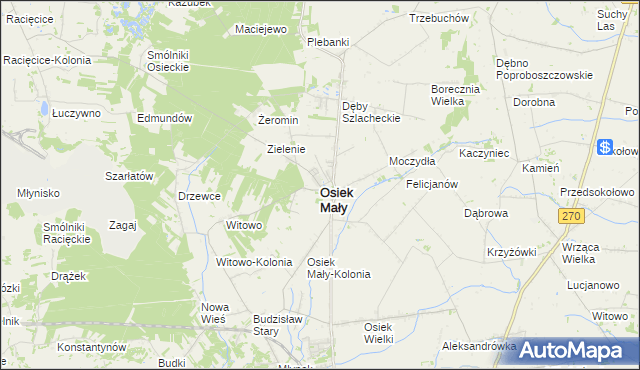 mapa Osiek Mały powiat kolski, Osiek Mały powiat kolski na mapie Targeo