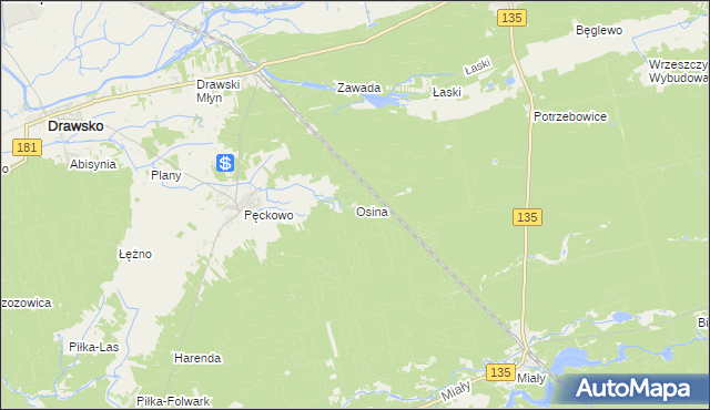 mapa Osina gmina Wieleń, Osina gmina Wieleń na mapie Targeo