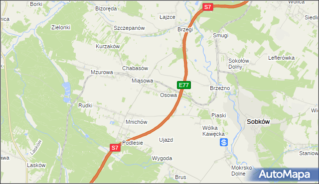 mapa Osowa gmina Sobków, Osowa gmina Sobków na mapie Targeo