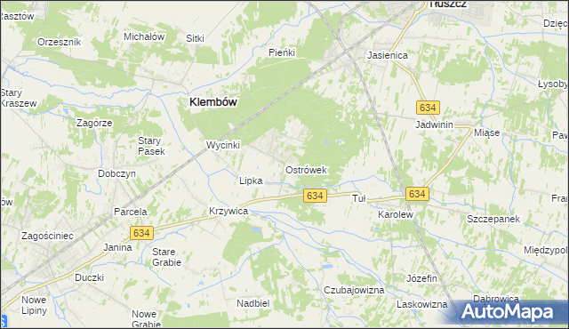 mapa Ostrówek gmina Klembów, Ostrówek gmina Klembów na mapie Targeo