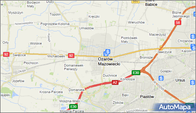 mapa Ożarów Mazowiecki, Ożarów Mazowiecki na mapie Targeo