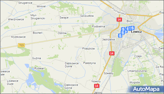 mapa Pilaszków gmina Łowicz, Pilaszków gmina Łowicz na mapie Targeo