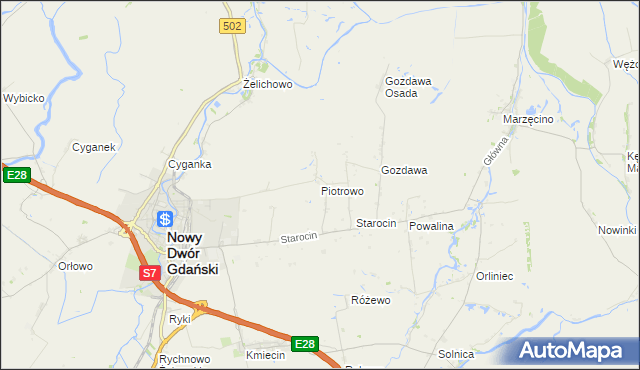 mapa Piotrowo gmina Nowy Dwór Gdański, Piotrowo gmina Nowy Dwór Gdański na mapie Targeo