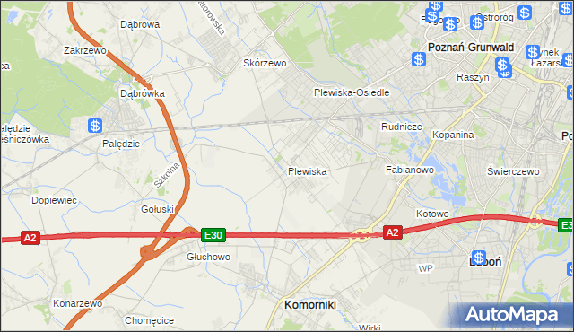 mapa Plewiska gmina Komorniki, Plewiska gmina Komorniki na mapie Targeo