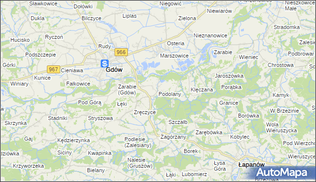 mapa Podolany gmina Gdów, Podolany gmina Gdów na mapie Targeo