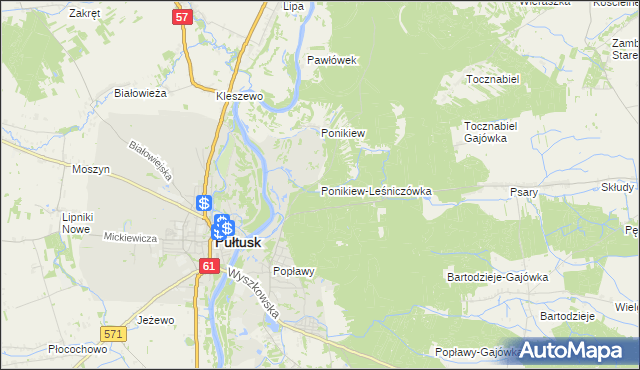 mapa Ponikiew-Leśniczówka, Ponikiew-Leśniczówka na mapie Targeo