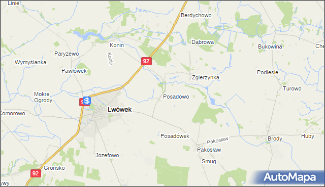 mapa Posadowo gmina Lwówek, Posadowo gmina Lwówek na mapie Targeo