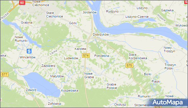 mapa Potrzebna, Potrzebna na mapie Targeo