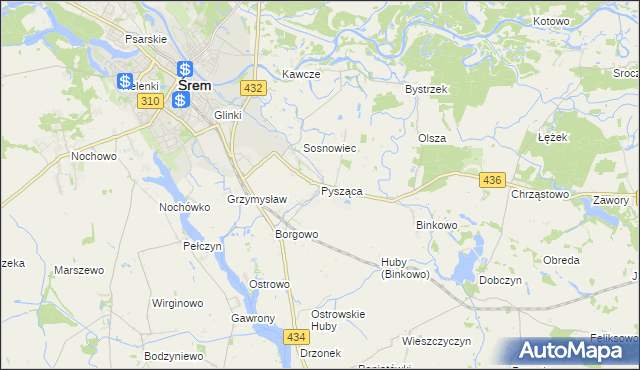 mapa Pysząca gmina Śrem, Pysząca gmina Śrem na mapie Targeo