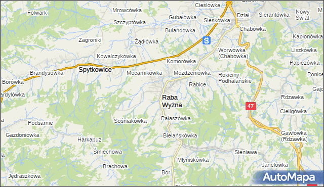 mapa Raba Wyżna, Raba Wyżna na mapie Targeo