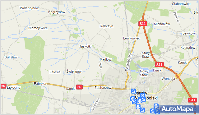 mapa Radłów gmina Raszków, Radłów gmina Raszków na mapie Targeo