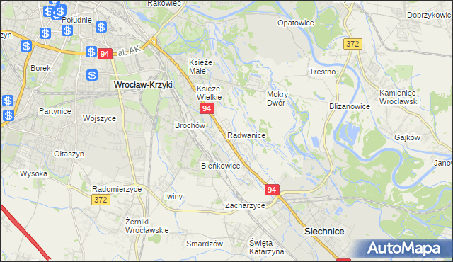 mapa Radwanice gmina Siechnice, Radwanice gmina Siechnice na mapie Targeo