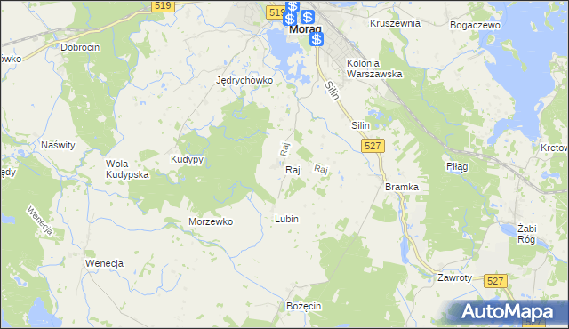 mapa Raj gmina Morąg, Raj gmina Morąg na mapie Targeo