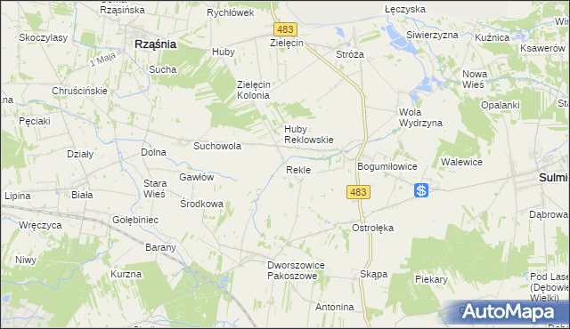 mapa Rekle gmina Rząśnia, Rekle gmina Rząśnia na mapie Targeo