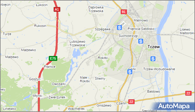 mapa Rokitki gmina Tczew, Rokitki gmina Tczew na mapie Targeo