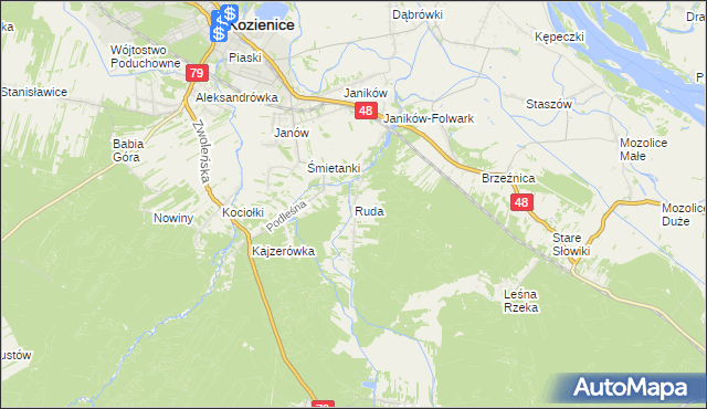 mapa Ruda gmina Kozienice, Ruda gmina Kozienice na mapie Targeo