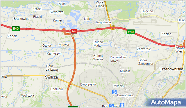 mapa Rudna Wielka gmina Świlcza, Rudna Wielka gmina Świlcza na mapie Targeo