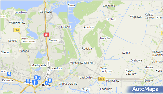 mapa Rudzica gmina Kramsk, Rudzica gmina Kramsk na mapie Targeo