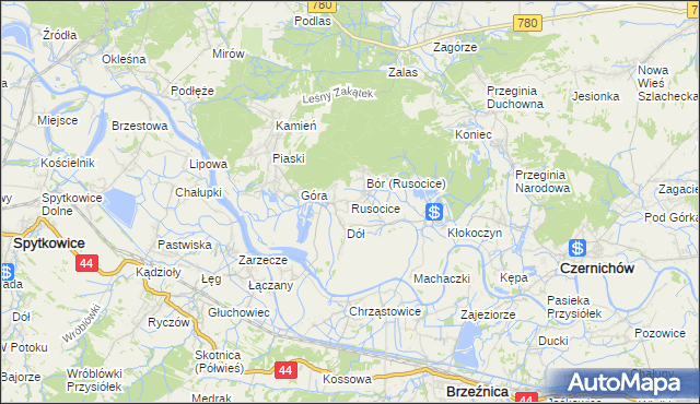 mapa Rusocice gmina Czernichów, Rusocice gmina Czernichów na mapie Targeo