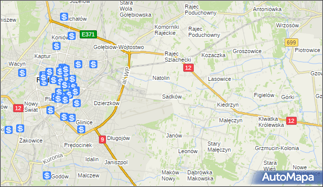 mapa Sadków gmina Jedlnia-Letnisko, Sadków gmina Jedlnia-Letnisko na mapie Targeo